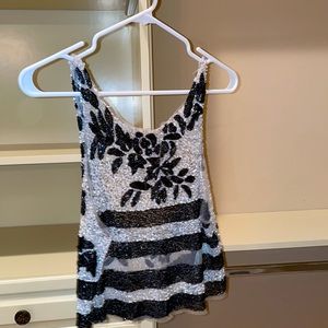 Black and white sequin tank